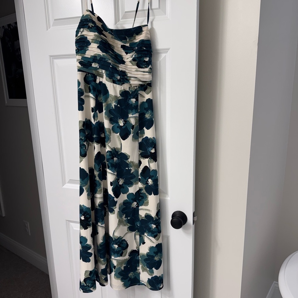 Abercrombie & Fitch Emerson Poplin Cream Dress with Dark Green Floral Print